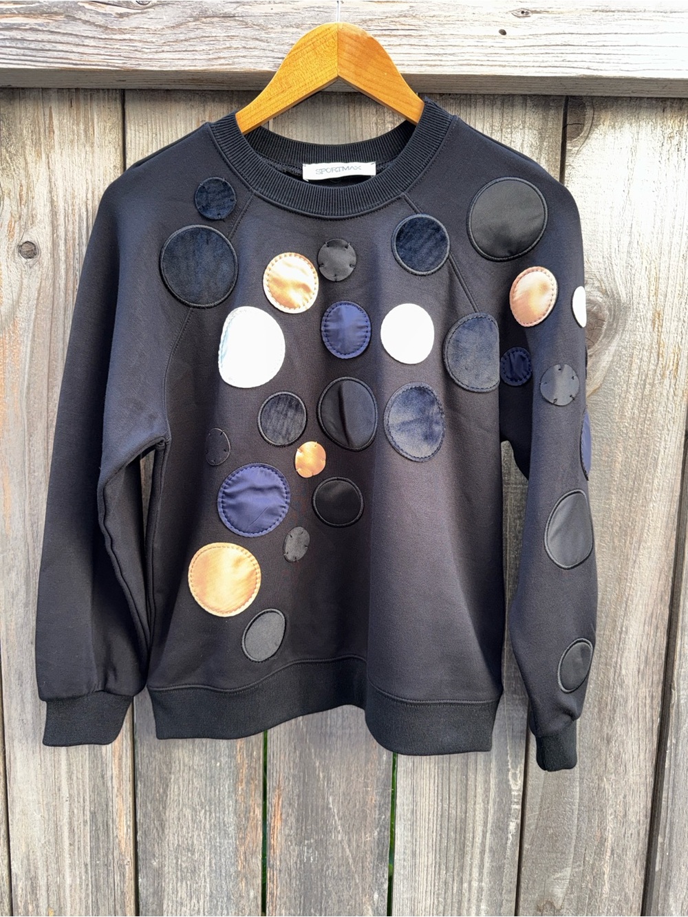 Sportmax Dot AppliquedCrew Neck Sweatshirt Black Size Small